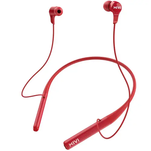 MIVI Collar 2B Wireless Neckband with 24 Hours Playback, Dual Pairing, Booming Bass (Red)