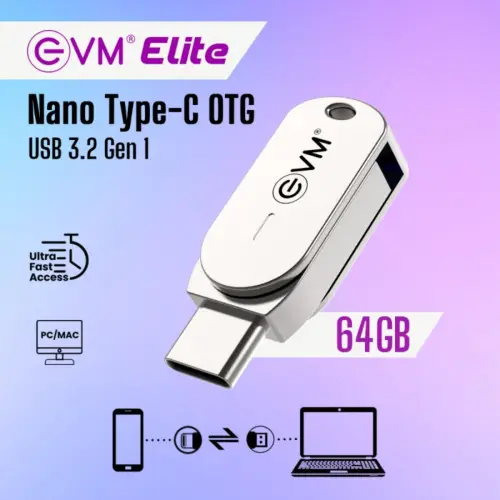 EVM Elite Nano 64GB Type-C OTG USB 3.2 GEN 1 Pendrive with Major IC Chipsets, Universal Compatibility