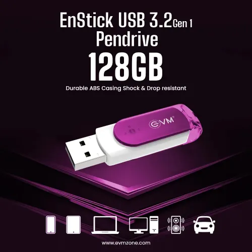 EVM EnStick 128GB USB 3.2 Gen 1 Pendrive with Durable ABS Casing, Shock & Drop Resistant (Pink)