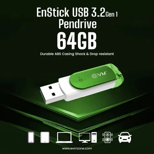 EVM EnStick 64GB USB 3.2 Gen 1 Pendrive with Durable ABS Casing, Shock & Drop Resistant (Green)