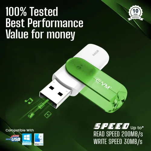 EVM EnStick 64GB USB 3.2 Gen 1 Pendrive with Durable ABS Casing, Shock & Drop Resistant (Green)