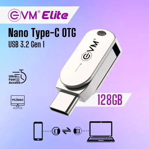 EVM 128GB Elite Nano Type-C OTG USB 3.2 Gen 1 Pendrive with Universal Compatibility, Ultra Fast Access