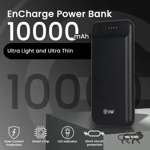 EVM Encharge P0109 10000mAh Power Bank | Dual USB Output | Over-Current & Short-Circuit Protection | LED Indicator (Black)