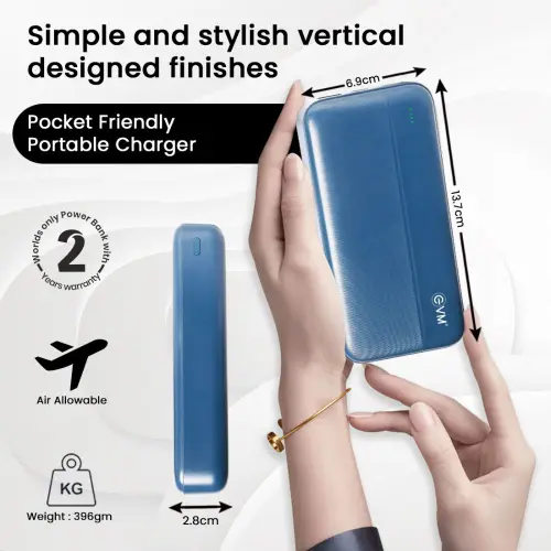 EVM EnTurbo P0204 20000mAh Power Bank | 22.5W QC+PD Fast Charging | USB & Type-C | Li-Polymer | BIS Certified (Blue) 4 EVM EnTurbo P0204 20000mAh Power Bank | 22.5W QC+PD Fast Charging | USB & Type-C | Li-Polymer | BIS Certified (Blue)