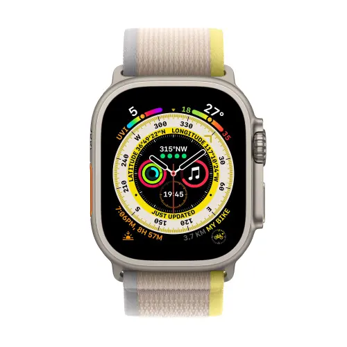 Apple Watch Ultra 49 mm Titanium Case with M/L Yellow/Beige Trail Loop (GPS + Cellular)