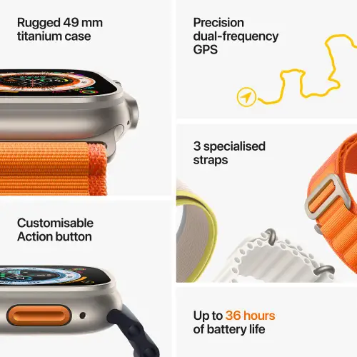 Apple Watch Ultra 49 mm Titanium Case with M/L Yellow/Beige Trail Loop (GPS + Cellular) 8 Apple Watch Ultra 49 mm Titanium Case with M/L Yellow/Beige Trail Loop (GPS + Cellular)