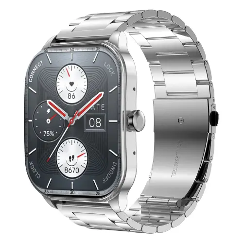 Amazfit Pop 3S Bluetooth Calling Smart Watch with AMOLED Display, IP68 Rating, SpO2, Heart Rate sensor, Up to 12 Days Battery Life (Metallic Silver)