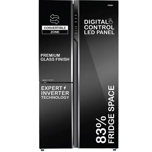 Haier 598 Litres Side By Side Refrigerator with Convertible Magic Zone, Expert Inverter Technology (HRT-683KG, Black Glass)