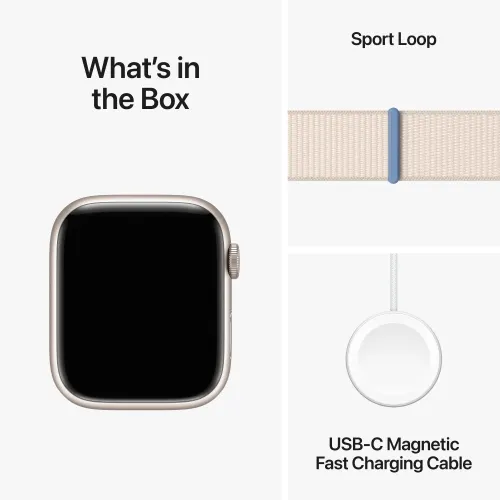 Apple Watch Series 9 (45mm, GPS) Starlight Aluminium Case with Starlight Sport Loop 9 Apple Watch Series 9 (45mm, GPS) Starlight Aluminium Case with Starlight Sport Loop