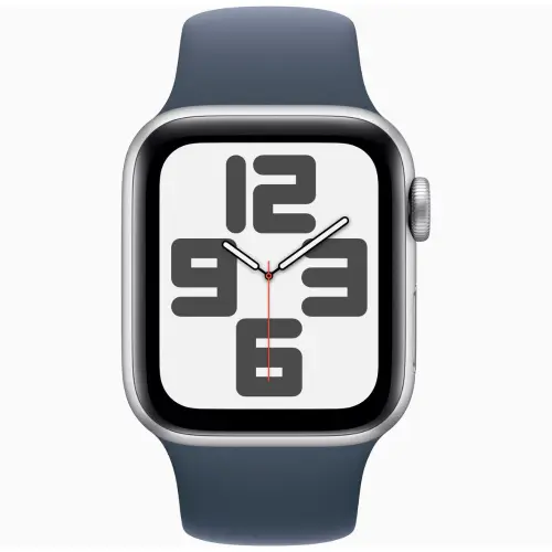 Apple Watch SE (40mm, GPS) Silver Aluminium Case with Storm Blue Sport Band - M/L (Band fits 150-200mm wrists)