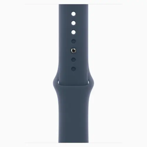 Apple Watch SE (44mm, GPS + Cellular) Silver Aluminium Case with Storm Blue Sport Band - S/M (Band Fits 130-180mm wrists)