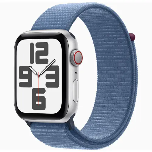 Apple Watch SE (44mm, GPS + Cellular) Silver Aluminium with Winter Blue Sport Loop