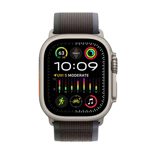 Apple Watch Ultra 2 (49mm, GPS + Cellular) Titanium Case with Blue/Black Trail Loop - M/L (Band fits 150-200mm wrists)