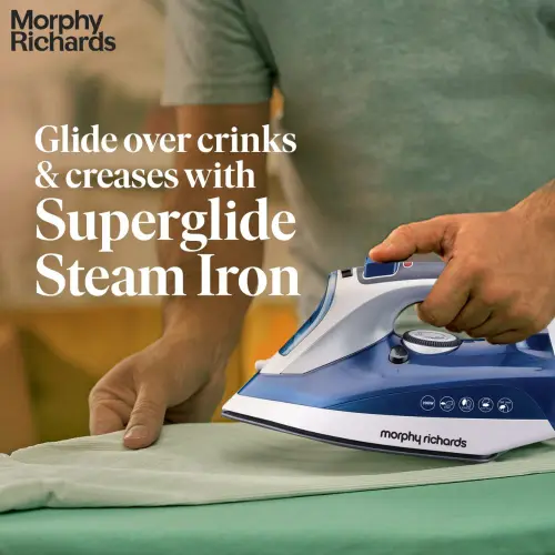 Morphy Richards Super Glide 2000 W Steam Iron With Ceramic-Coated Soleplate (Blue & White)