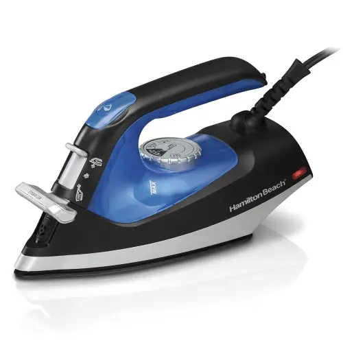 Hamilton Beach 3-in-1 Steam Iron with 5 Fabric Settings, Easy Glide Nonstick Soleplate, Steamer for Clothes (14525IN, Black & Blue)