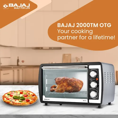 Bajaj 20 Litres Oven Toaster Griller with Glass Door, MS Powder Coated Body, 1400 Watts (2000TM, Black)