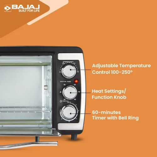 Bajaj 20 Litres Oven Toaster Griller with Glass Door, MS Powder Coated Body, 1400 Watts (2000TM, Black) 4 Bajaj 20 Litres Oven Toaster Griller with Glass Door, MS Powder Coated Body, 1400 Watts (2000TM, Black)