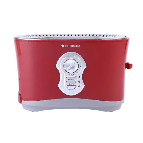 Wonderchef Crimson Edge Slice Toaster Plus with 7 Browning levels, 800 Watts, 3 Modes, Crumb Tray, Cutting Edge Technology (Red, 63153785)