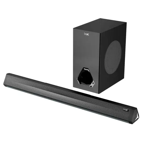 boAt Aavante Bar Aura 2.1 Ch Soundbar with Wired Subwoofer 160W RMS boAt Signature Sound, EQ Controls, Dynamic LEDs, Master Remote Control (Black)