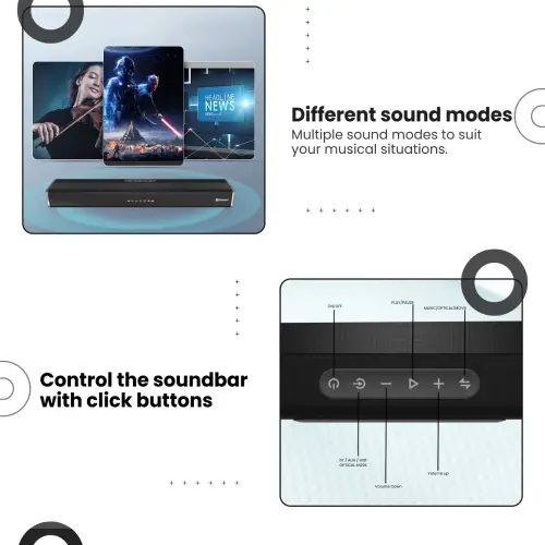 Portronics Sound Slick V Wireless Soundbar With 80W Sound Delivery, 3.5mm AUX Jack, Optical Input (Black) 7 Portronics Sound Slick V Wireless Soundbar With 80W Sound Delivery, 3.5mm AUX Jack, Optical Input (Black)