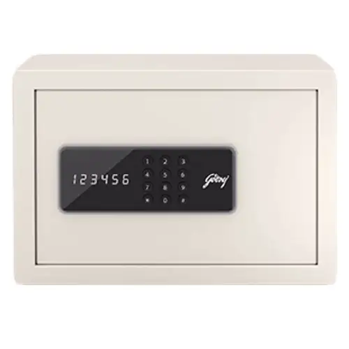 Godrej Home Safe Digital NX Pro I-BUZZ with Motorised Lock, 15 Litres, USB & Key for Emergency Access, Low Battery Indicator, Mild Steel (Ivory)