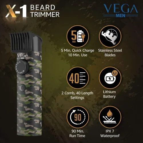 Vega X1 Beard Trimmer with 40 Length Setting, Multi Color (VHTH16) 2 Vega X1 Beard Trimmer with 40 Length Setting, Multi Color (VHTH16)