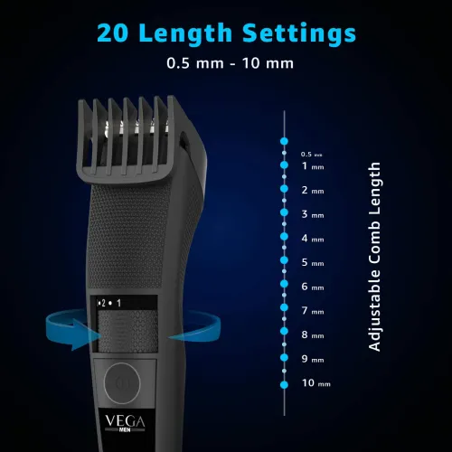 Vega T3 Beard Trimmer with 20 Length Setting, Black (VHTH19) 4 Vega T3 Beard Trimmer with 20 Length Setting, Black (VHTH19)