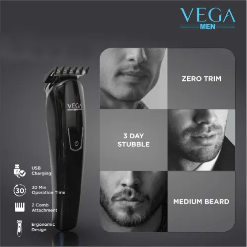 Vega T2 Beard Trimmer with 2 Comb Attachment, Black (VHTH14) 7 Vega T2 Beard Trimmer with 2 Comb Attachment, Black (VHTH14)