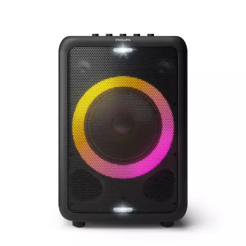 PHILIPS TAX3206/94 80W Bluetooth Party Speaker with 14 Hours Play Time, Karaoke Features, Guitar and Mic Input, Party Lights and Carry Handle (Black)