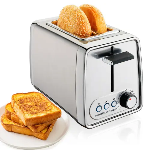 Hamilton Beach Metal 2 Slice Wide Slot Toaster with Auto Shut-Off, 7 Browning Levels, 3 Easy Toasting Function (22791-IN)