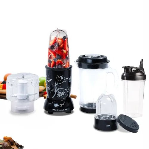 Wonderchef Nutri Blend 4 Jars Grinder, Blender, Chopper, Juicer with 500 W, Stainless Steel Blades, Hands-Free Operation (Black)