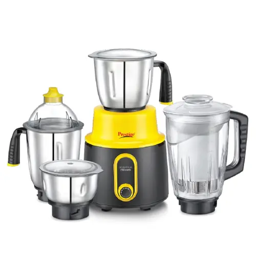 Prestige Delight Plus 4 Jars Mixer Grinder with 4 Super-Efficient Blades, Advanced Design, Superior-Grade Plastic Body (Yellow and Black, 41380)
