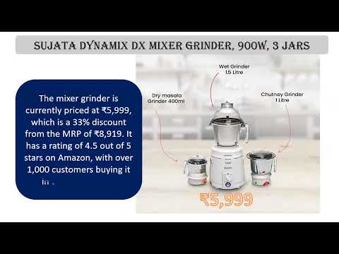 Sujata Dynamix Mixer Grinder | 900W Motor | 22000 RPM | 90 Minutes Continuous Running | 3 Jars | White 2 Sujata Dynamix Mixer Grinder | 900W Motor | 22000 RPM | 90 Minutes Continuous Running | 3 Jars | White