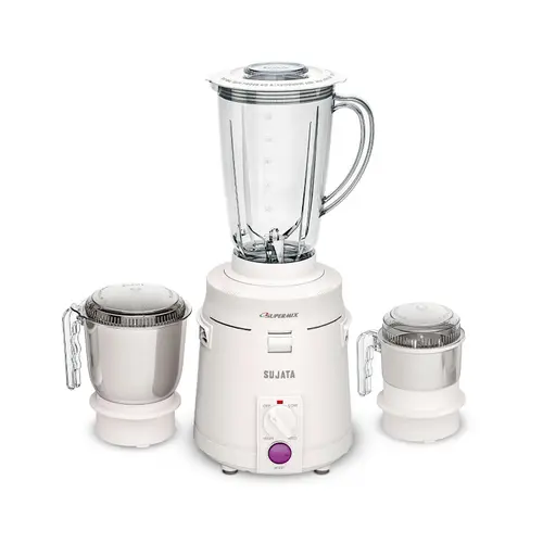 Sujata Supermix 3 Jars Mixer Grinder with Stable Operation, 900 Watts, Stainless Steel Blades, Vibration Free Operation (White)