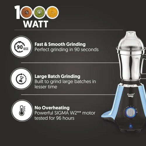 Preethi Taurus Pro 3 Jars Mixer and Grinder with Blue Finish, 3 Speed Settings, Stainless Steel Jar and Blade (Blue) 4 Preethi Taurus Pro 3 Jars Mixer and Grinder with Blue Finish, 3 Speed Settings, Stainless Steel Jar and Blade (Blue)