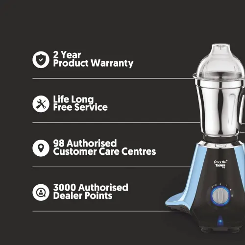 Preethi Taurus Pro 3 Jars Mixer and Grinder with Blue Finish, 3 Speed Settings, Stainless Steel Jar and Blade (Blue) 7 Preethi Taurus Pro 3 Jars Mixer and Grinder with Blue Finish, 3 Speed Settings, Stainless Steel Jar and Blade (Blue)