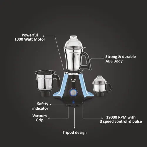 Preethi Taurus Pro 3 Jars Mixer and Grinder with Blue Finish, 3 Speed Settings, Stainless Steel Jar and Blade (Blue) 8 Preethi Taurus Pro 3 Jars Mixer and Grinder with Blue Finish, 3 Speed Settings, Stainless Steel Jar and Blade (Blue)