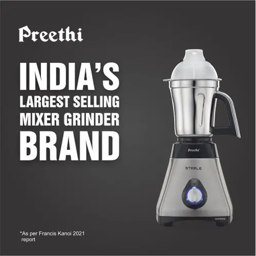Preethi Supreme Steel Mixer with 3 Jars, Rotary Switch, 3 Speed Settings Control, Stainless Steel Jars (Black & Steel) 2 Preethi Supreme Steel Mixer with 3 Jars, Rotary Switch, 3 Speed Settings Control, Stainless Steel Jars (Black & Steel)