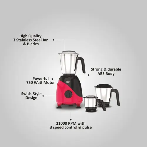 Preethi Peppy 3 Jars Mixer with 750 Watts, 3 Speed Settings, Stainless Steel Jar and Blade (Black) 2 Preethi Peppy 3 Jars Mixer with 750 Watts, 3 Speed Settings, Stainless Steel Jar and Blade (Black)