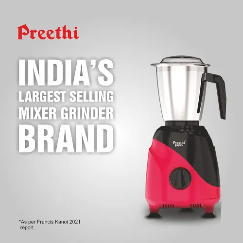 Preethi Peppy 3 Jars Mixer with 750 Watts, 3 Speed Settings, Stainless Steel Jar and Blade (Black) 3 Preethi Peppy 3 Jars Mixer with 750 Watts, 3 Speed Settings, Stainless Steel Jar and Blade (Black)