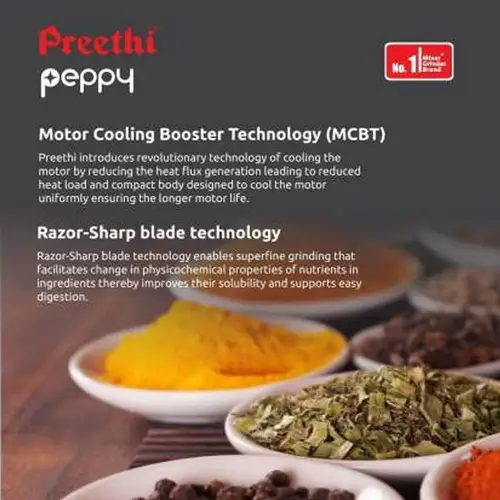 Preethi Peppy 3 Jars Mixer with 750 Watts, 3 Speed Settings, Stainless Steel Jar and Blade (Black) 4 Preethi Peppy 3 Jars Mixer with 750 Watts, 3 Speed Settings, Stainless Steel Jar and Blade (Black)