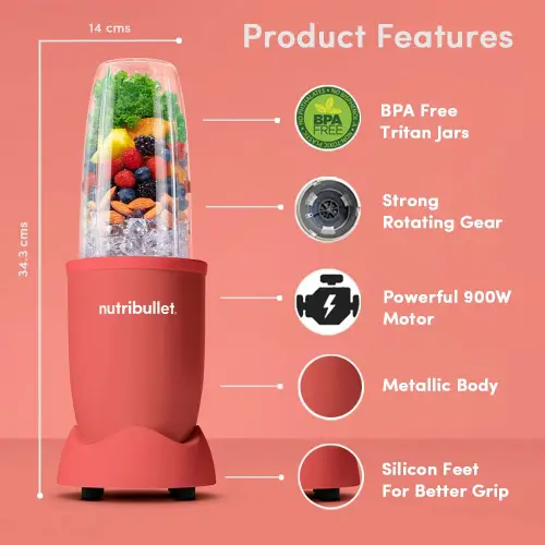 Nutribullet 900 Watts Blender with Leak Proof jars, Easy to Use, Hands Free Blending (NB9-1249ABG, Matte Burgundy)