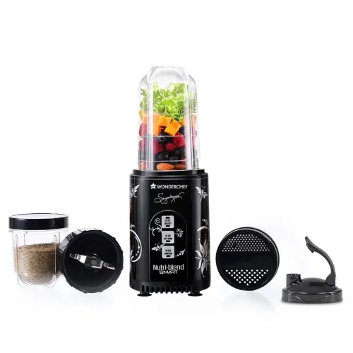 Wondrchef Nutri Blend Smart Mixer Grinder with 100% Full Copper Motor, 3 Pre- Programmed Menus, Double Pulse Technology (Black)