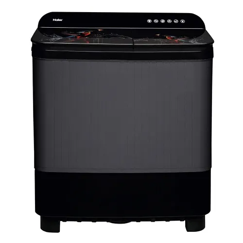 Haier 11 KG 5 Star Semi Automatic Top Load Washing Machine|Softfall Toughened Glass Lids|Advanced Technology Spray|Magic Filter (HTW110-178FL, Black)