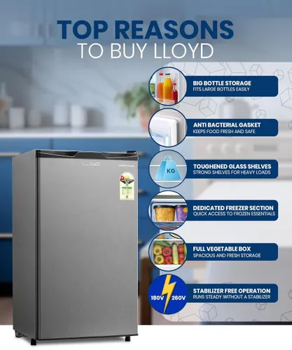 Lloyd 92 Litres 1 Star Direct Cool Single Door Mini Refrigerator (Grey Metallic)