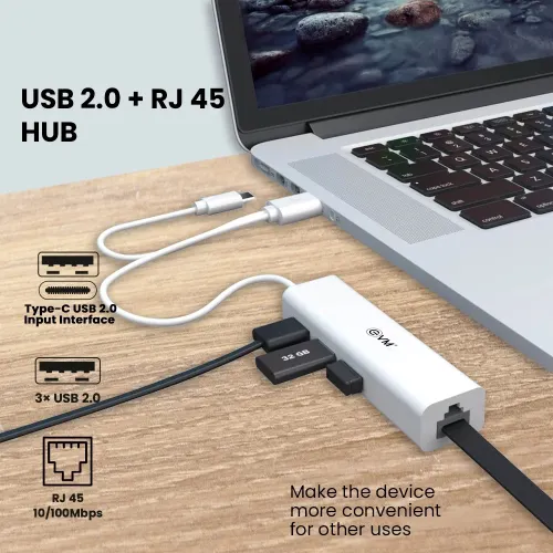 EVM H2 USB 2.0 + RJ 45 HUB with Ethernet Adapter with 100 MBPS Speed, Suitable for Laptop, Tablet & Mobiles (White) 2 EVM H2 USB 2.0 + RJ 45 HUB with Ethernet Adapter with 100 MBPS Speed, Suitable for Laptop, Tablet & Mobiles (White)