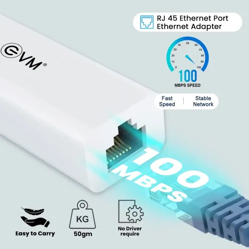 EVM H2 USB 2.0 + RJ 45 HUB with Ethernet Adapter with 100 MBPS Speed, Suitable for Laptop, Tablet & Mobiles (White) 5 EVM H2 USB 2.0 + RJ 45 HUB with Ethernet Adapter with 100 MBPS Speed, Suitable for Laptop, Tablet & Mobiles (White)