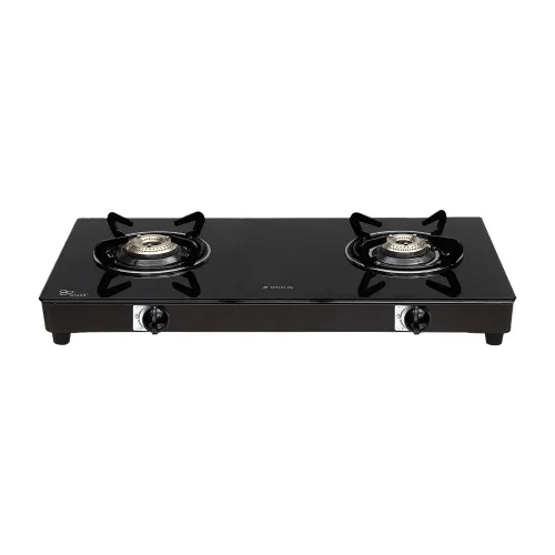Elica 662 CT Vetro 1J Cooktop with Manual Ignition, Toughened Glass Top, 2 Brass Burners, High Quality Knob (Black)