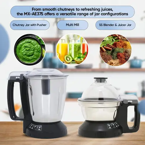 Panasonic Super 3 Jars Mixer Grinder with 7 in 1 Function, Double Safety Locking System (MX-AE375) 2 Panasonic Super 3 Jars Mixer Grinder with 7 in 1 Function, Double Safety Locking System (MX-AE375)