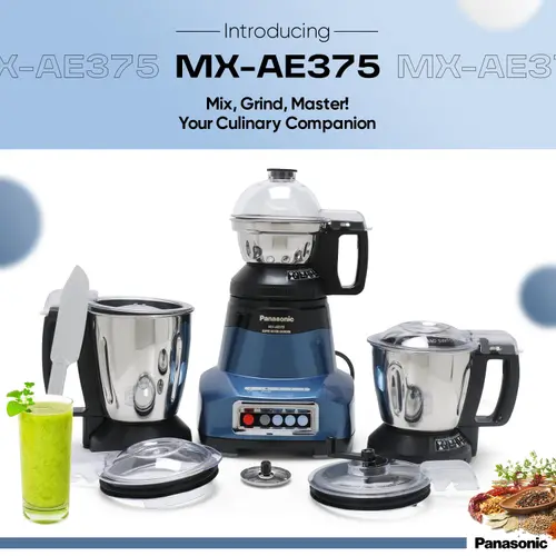 Panasonic Super 3 Jars Mixer Grinder with 7 in 1 Function, Double Safety Locking System (MX-AE375) 4 Panasonic Super 3 Jars Mixer Grinder with 7 in 1 Function, Double Safety Locking System (MX-AE375)